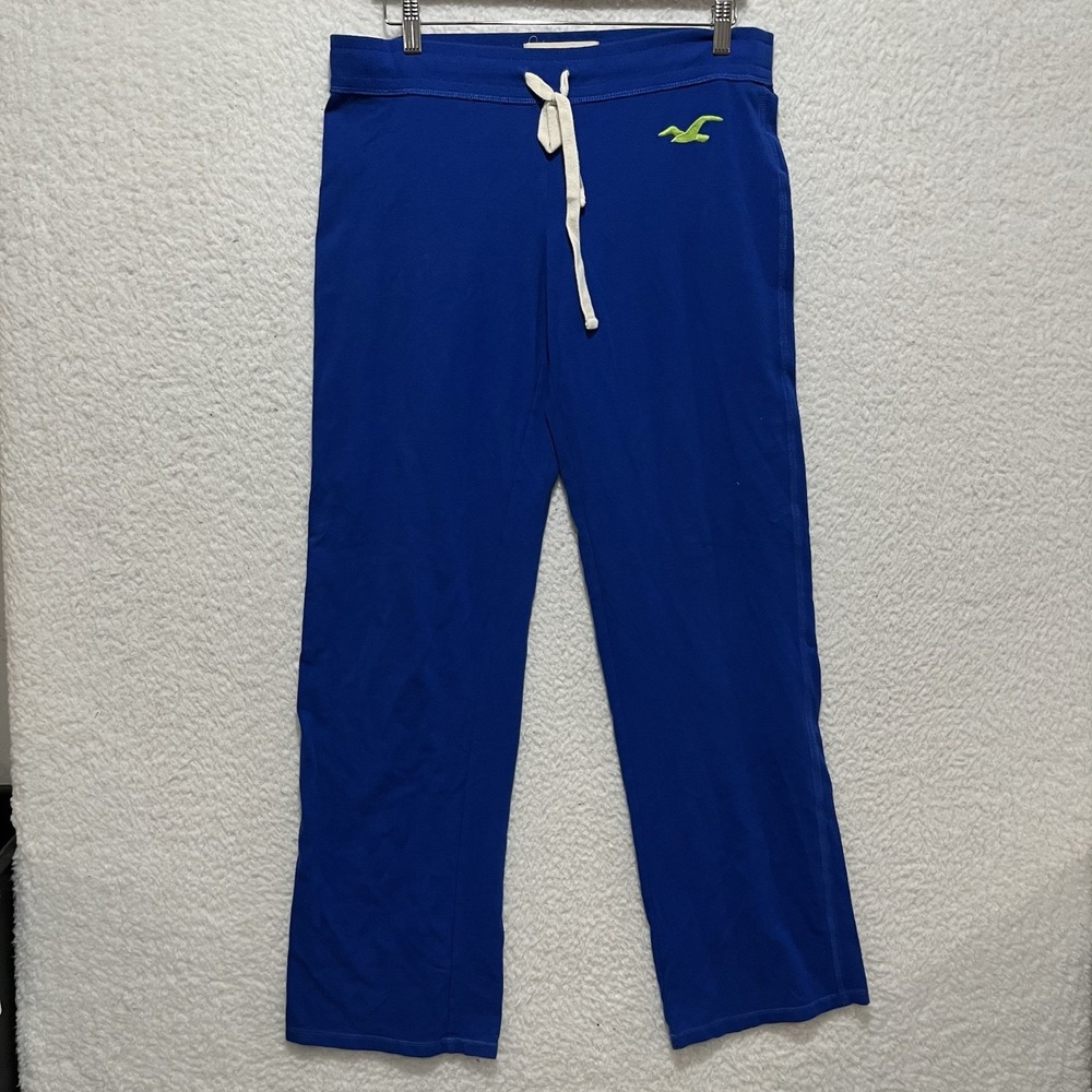 Hollister Womens Sz L Royal Blue Y2K Low Rise Straight Wide Leg Knit Pants